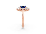 Rose gold Cushion Cut Blue Sapphire Floral Double Halo Engagement Ring with Prong Setting_62