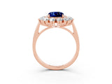 Rose gold Cushion Cut Blue Sapphire Floral Double Halo Engagement Ring with Prong Setting_63