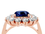 Rose gold Cushion Cut Blue Sapphire Floral Double Halo Engagement Ring with Prong Setting_64