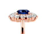 Rose gold Cushion Cut Blue Sapphire Floral Double Halo Engagement Ring with Prong Setting_65