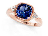 Rose gold Cushion Cut Blue Sapphire Halo Ring with Tapered Band and Four-Prong Setting_1