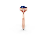 Rose gold Cushion Cut Blue Sapphire Halo Ring with Tapered Band and Four-Prong Setting_2