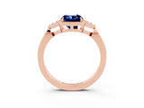 Rose gold Cushion Cut Blue Sapphire Halo Ring with Tapered Band and Four-Prong Setting_3