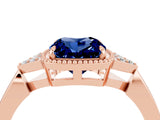 Rose gold Cushion Cut Blue Sapphire Halo Ring with Tapered Band and Four-Prong Setting_4