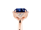 Rose gold Cushion Cut Blue Sapphire Halo Ring with Tapered Band and Four-Prong Setting_5