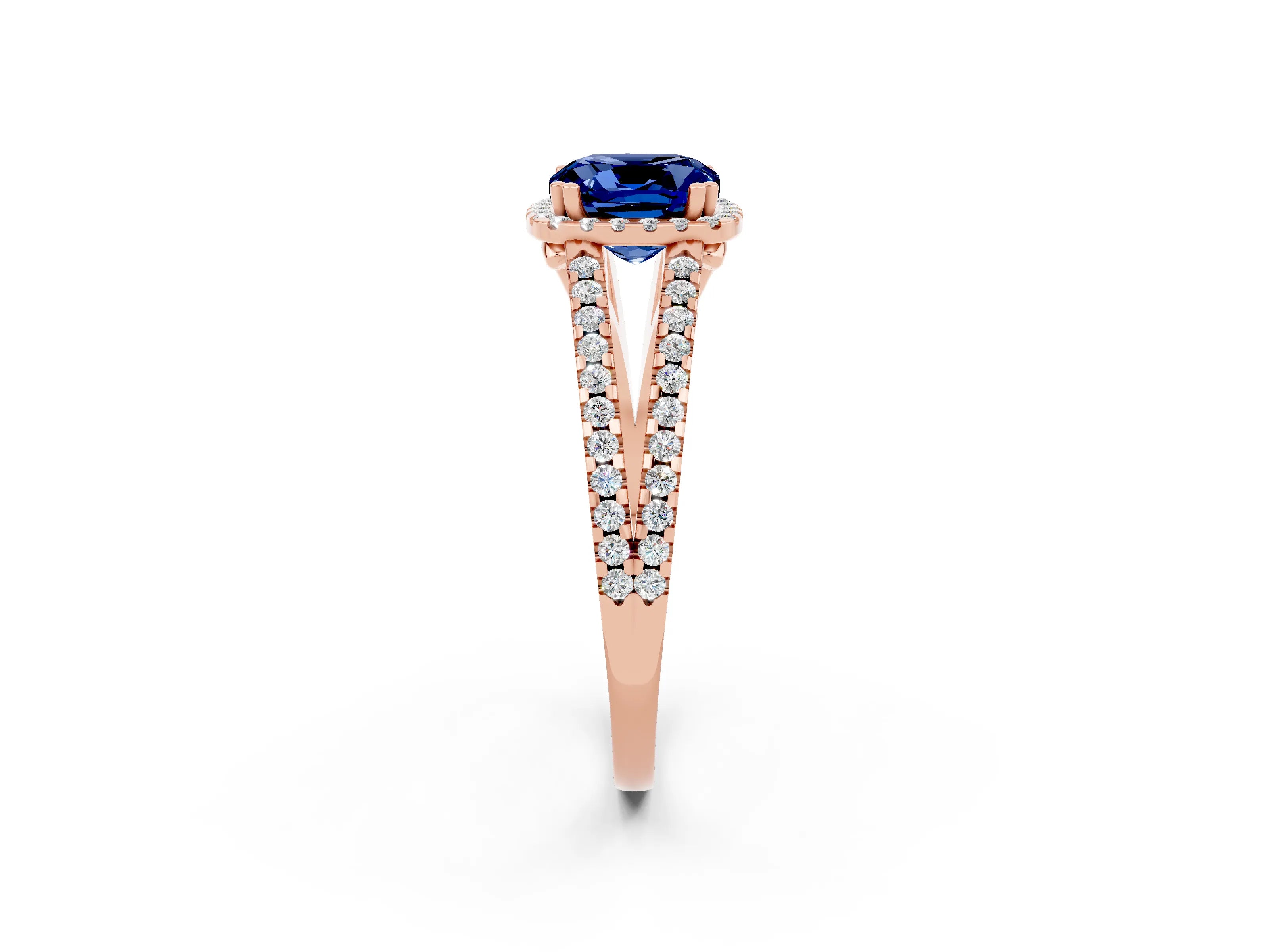 Rose gold Cushion Cut Blue Sapphire Halo Split Shank Engagement Ring_14