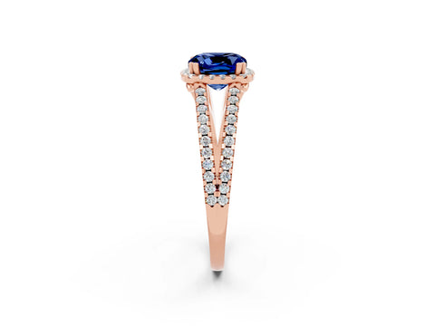 Rose gold Cushion Cut Blue Sapphire Halo Split Shank Engagement Ring_14