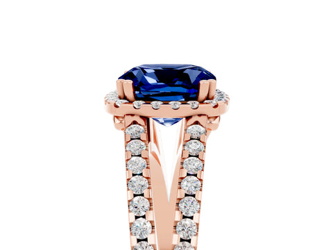 Rose gold Cushion Cut Blue Sapphire Halo Split Shank Engagement Ring_17