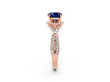 Rose gold Cushion Cut Blue Sapphire Halo Twist Band Solitaire Prong Setting Ring_2