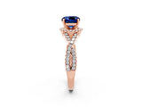 Rose gold Cushion Cut Blue Sapphire  Halo Twist Band Solitaire Prong Setting Ring_26