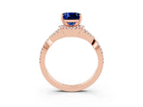 Rose gold Cushion Cut Blue Sapphire  Halo Twist Band Solitaire Prong Setting Ring_27