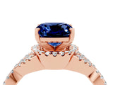 Rose gold Cushion Cut Blue Sapphire  Halo Twist Band Solitaire Prong Setting Ring_28