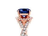 Rose gold Cushion Cut Blue Sapphire  Halo Twist Band Solitaire Prong Setting Ring_29