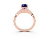 Rose gold Cushion Cut Blue Sapphire Halo Twist Band Solitaire Prong Setting Ring_3