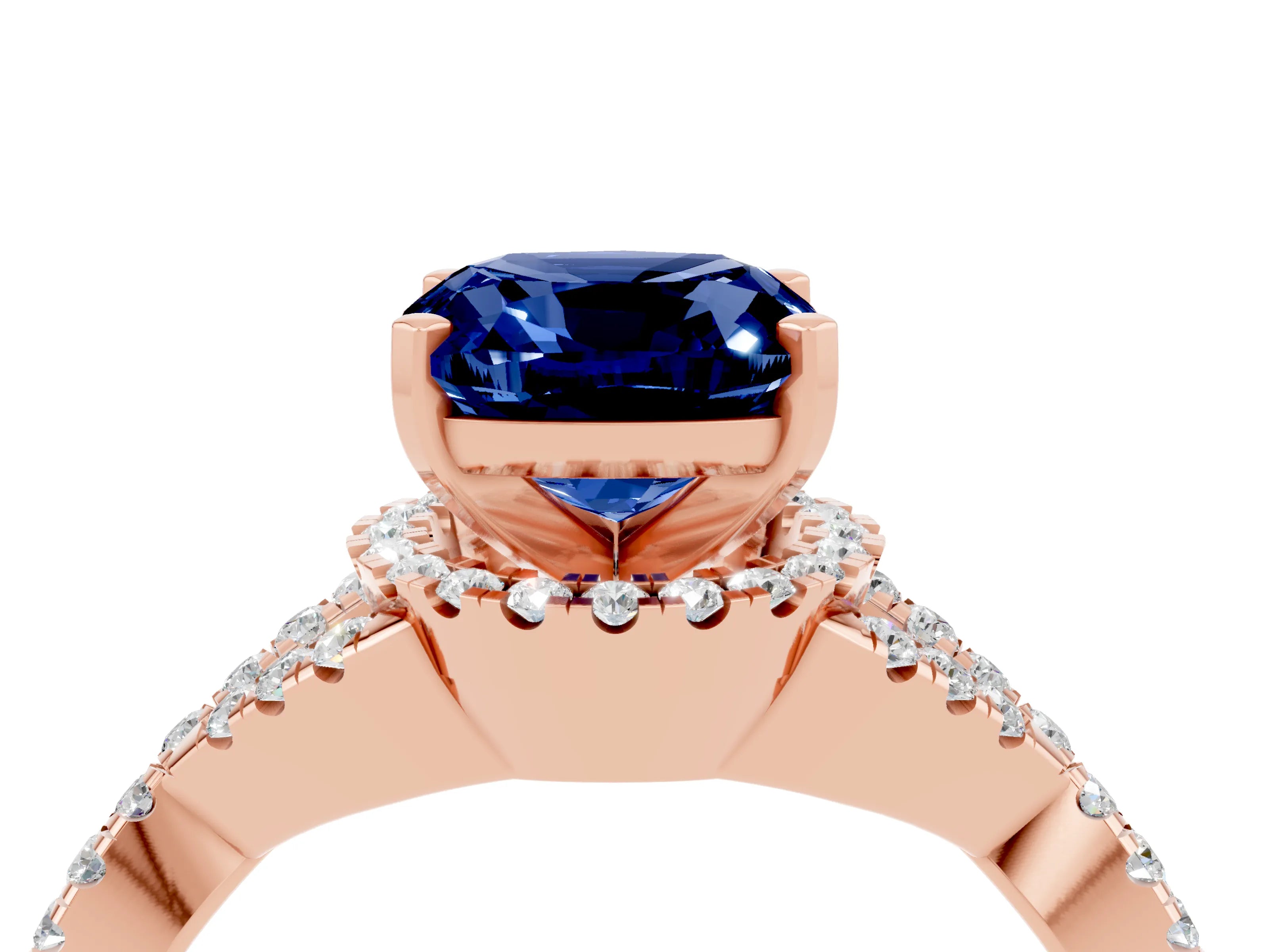 Rose gold Cushion Cut Blue Sapphire Halo Twist Band Solitaire Prong Setting Ring_4