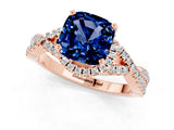 Rose gold Cushion Cut Blue Sapphire  Halo Twist Band Solitaire Prong Setting Ring_43