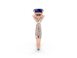 Rose gold Cushion Cut Blue Sapphire  Halo Twist Band Solitaire Prong Setting Ring_44