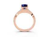 Rose gold Cushion Cut Blue Sapphire  Halo Twist Band Solitaire Prong Setting Ring_45