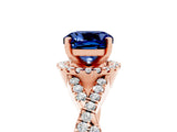 Rose gold Cushion Cut Blue Sapphire  Halo Twist Band Solitaire Prong Setting Ring_47