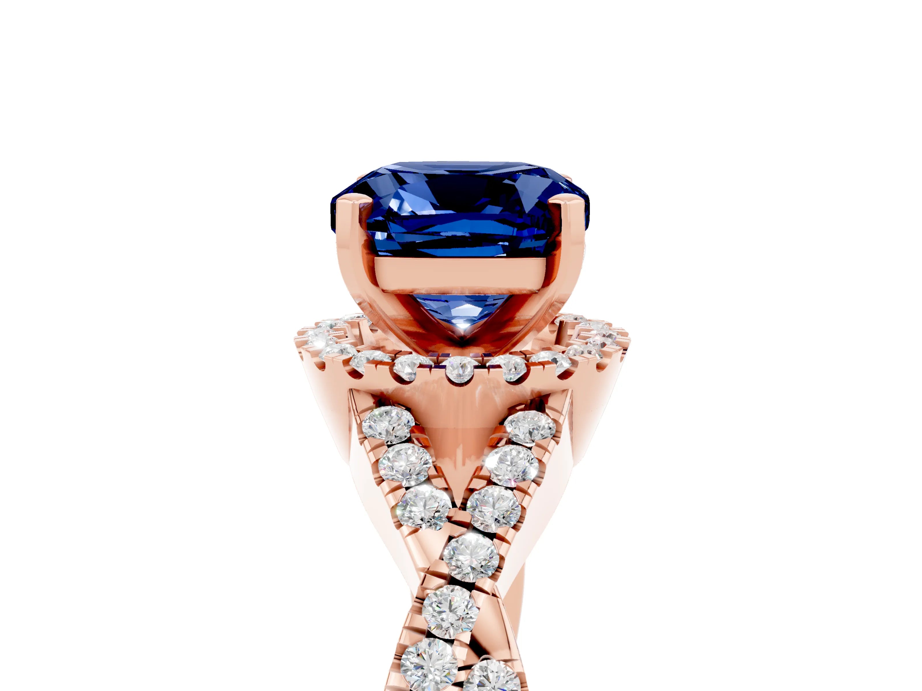 Rose gold Cushion Cut Blue Sapphire Halo Twist Band Solitaire Prong Setting Ring_5