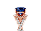 Rose gold Cushion Cut Blue Sapphire Halo Twist Band Solitaire Prong Setting Ring_5