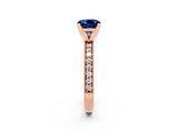 Rose gold Cushion Cut Blue Sapphire Milgrain Pavé Engagement Ring with Four-Prong Setting_14