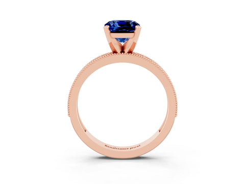 Rose gold Cushion Cut Blue Sapphire Milgrain Pavé Engagement Ring with Four-Prong Setting_15