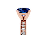 Rose gold Cushion Cut Blue Sapphire Milgrain Pavé Engagement Ring with Four-Prong Setting_17