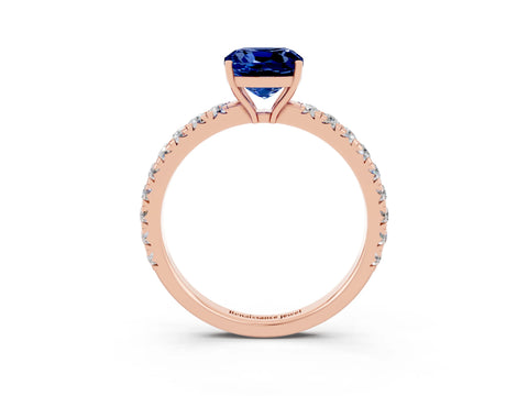 Rose gold Cushion Cut Blue Sapphire Pavé Solitaire Engagement Ring with Four-Prong Setting_15