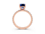 Rose gold Cushion Cut Blue Sapphire Pavé Solitaire Ring with Round Band and Prong Setting_27