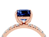 Rose gold Cushion Cut Blue Sapphire Pavé Solitaire Ring with Round Band and Prong Setting_28