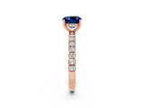 Rose gold Cushion Cut Blue Sapphire Pave Band Solitaire Ring with Four-Prong Setting_26