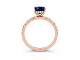 Rose gold Cushion Cut Blue Sapphire Pave Band Solitaire Ring with Four-Prong Setting_27