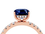 Rose gold Cushion Cut Blue Sapphire Pave Band Solitaire Ring with Four-Prong Setting_28