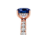 Rose gold Cushion Cut Blue Sapphire Pave Band Solitaire Ring with Four-Prong Setting_29