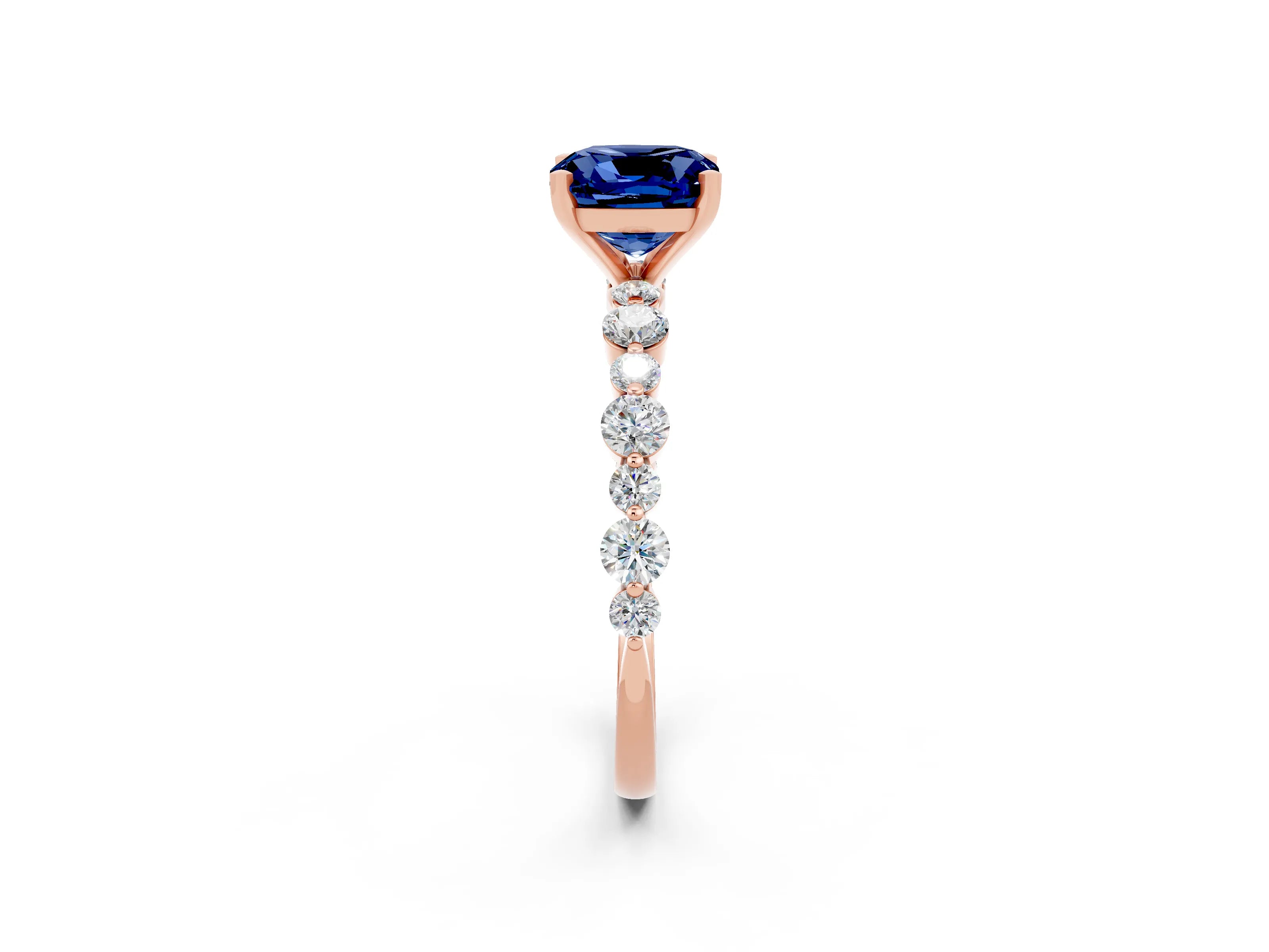 Rose gold Cushion Cut Blue Sapphire Prong Set Engagement Ring with Pavé Band_2
