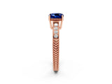 Rose gold Cushion Cut Blue Sapphire Ring with Milgrain Pavé Band and Four-Prong Setting_14