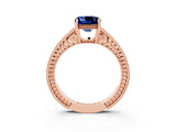 Rose gold Cushion Cut Blue Sapphire Ring with Milgrain Pavé Band and Four-Prong Setting_15