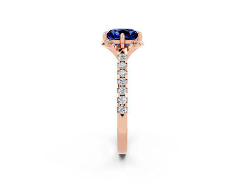 Rose gold Cushion Cut Blue Sapphire Ring with Pavé Band and Floral Prong Setting_2