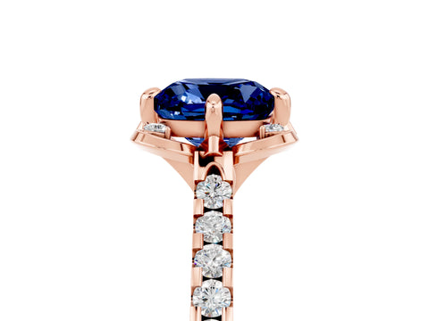 Rose gold Cushion Cut Blue Sapphire Ring with Pavé Band and Floral Prong Setting_5