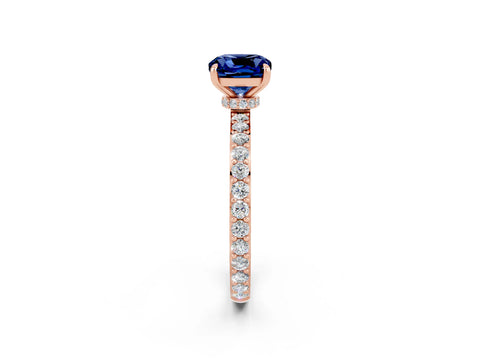 Rose gold Cushion Cut Blue Sapphire Ring with Pavé Band and Four-Prong Setting_2