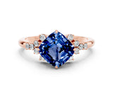 Rose gold Cushion Cut Blue Sapphire Ring with Side Stones and Four-Prong Setting_36