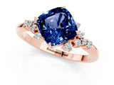 Rose gold Cushion Cut Blue Sapphire Ring with Side Stones and Four-Prong Setting_37
