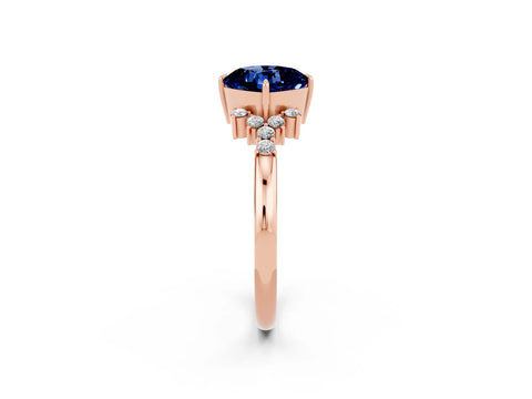 Rose gold Cushion Cut Blue Sapphire Ring with Side Stones and Four-Prong Setting_38