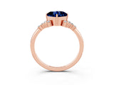 Rose gold Cushion Cut Blue Sapphire Ring with Side Stones and Four-Prong Setting_39
