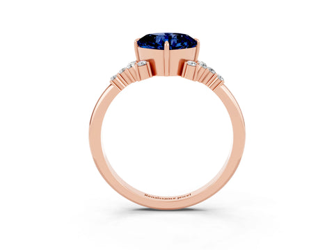 Rose gold Cushion Cut Blue Sapphire Ring with Side Stones and Four-Prong Setting_39