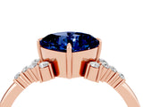 Rose gold Cushion Cut Blue Sapphire Ring with Side Stones and Four-Prong Setting_40