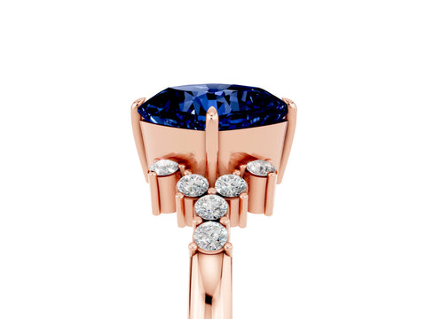 Rose gold Cushion Cut Blue Sapphire Ring with Side Stones and Four-Prong Setting_41