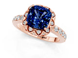 Rose gold Cushion Cut Blue Sapphire Scalloped Halo Engagement Ring with Round Shared Prong Band_25