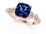Rose gold Cushion Cut Blue Sapphire Scattered Round Accent Ring with Prong Setting_25
